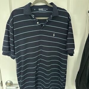 Vintage Polo by Ralph Lauren Navy Polo with Light Blue Stripes